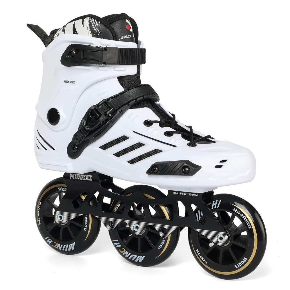 JGMLZK 3 Wheel Inline Speed Skates 110mm White Fitness Roller Blades Unisex